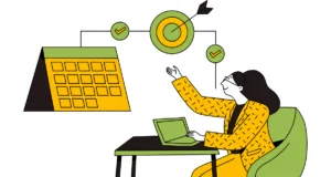 Worker looking at targets, goals, and calendar