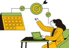 Worker looking at targets, goals, and calendar